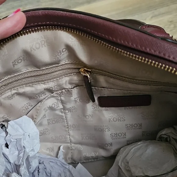 Michael Kors Burgandy and Gold Studded Satchel - Picture 3 of 3